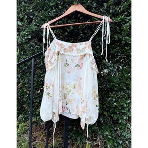 Farm Rio neutral floral and shell blouse, size S